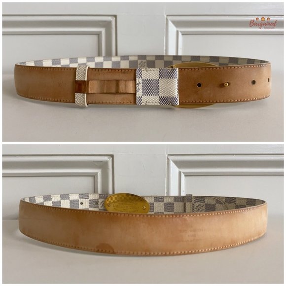 Authentic Louis Vuitton Damier Azur Canvas Leather Voyage Belt Size 85/34 M9837 main image 5